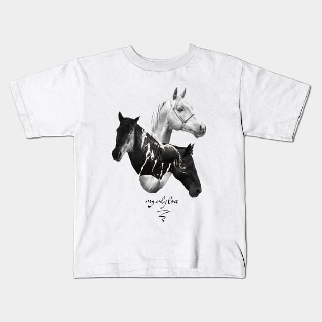 Horses Artistic black and white Painting Decorative - for horse lovers Kids T-Shirt by raidman84